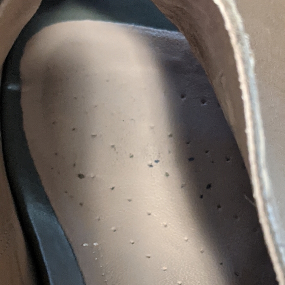 Clarks Okena chic peep toe leather mule stacked wood heel brown green 10M - Picture 14 of 14